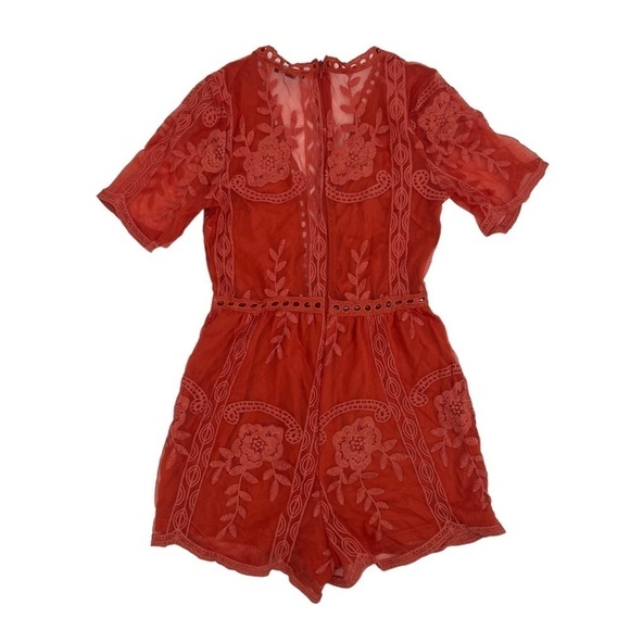 FASHION NOVA Rust Orange Set My Eyes On You Lace Romper Size XS Women’s - Picture 3 of 5
